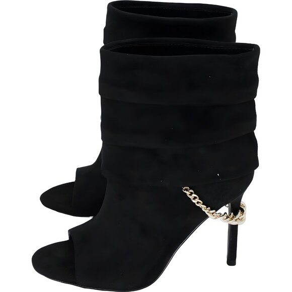 GUESS Adilee Black Suede Peep-Toe Ankle Booties Chain Women's US 9.5 - Picture 2 of 6